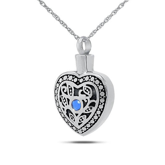 September w/ Sapphire Stainless Steel Keepsake